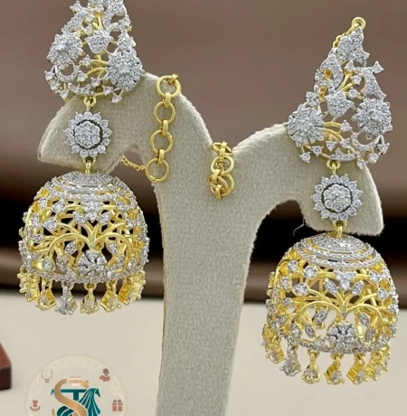 Grand White AD Stone Bridal Jhumkas