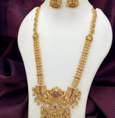 Premium Multi-Strand Temple Haram with Peacock Pendant