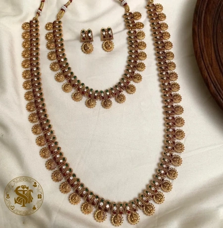 Traditional Matte Gold Kasu Haram South Indian Coin Jewelry Combo Set