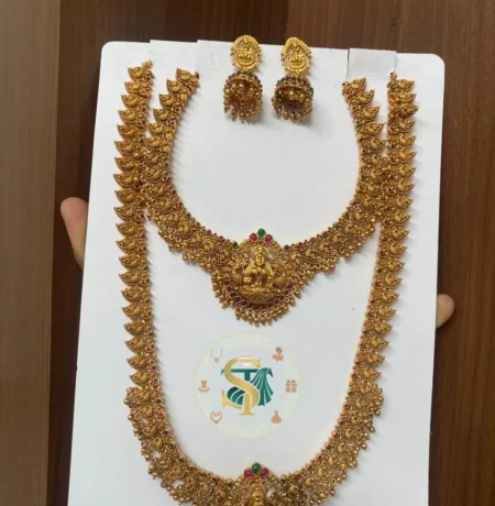 Traditional Matte Gold Lakshmi Mango Mala Haram Combo Set