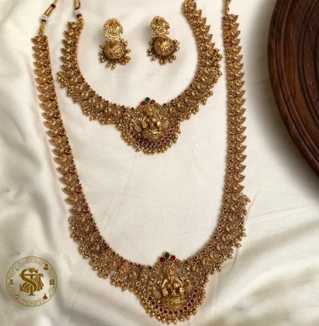Traditional Matte Gold Lakshmi Mango Mala Haram Combo Set