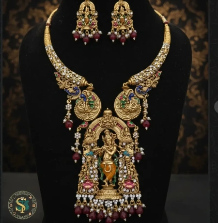 Beautiful Krishna Jewelry | Antique Gold Temple Set