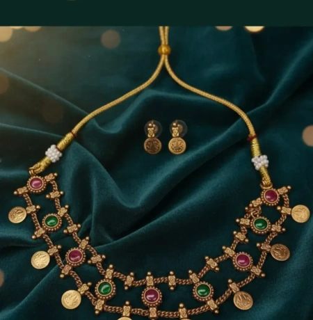 Vedic Heritage Double-Layer Lakshmi Kasu Mala Set
