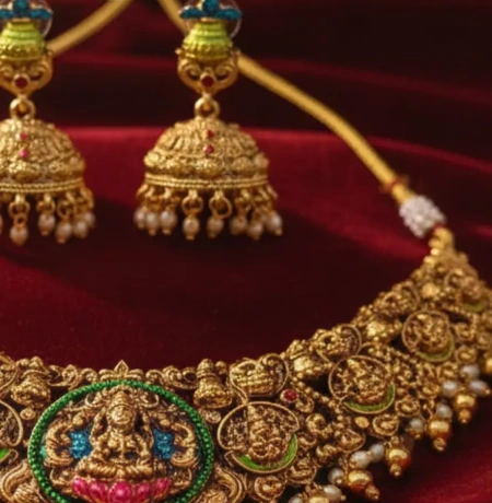 Heritage Divine Medallion Matte Gold Choker & Jhumka Set