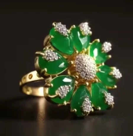 Oversized Gold Green Emerald-Style Floral Statement Ring