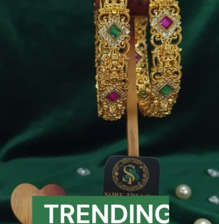 Green & Ruby Stone Lakshmi Bangles