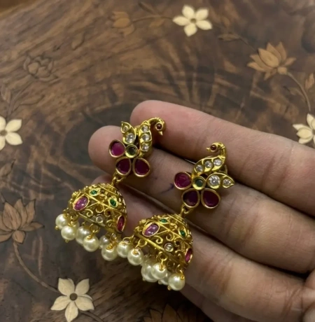 Temple Jhumka - Orange Stone