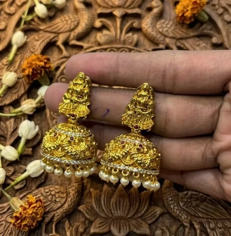 Temple Jhumka - Purple Stone