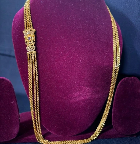 Antique Gold Daily Wear Mugappu Chain - Lavender Stone