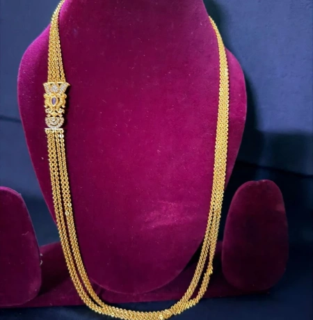 Antique Gold Daily Wear Mugappu Chain - Blue Stone