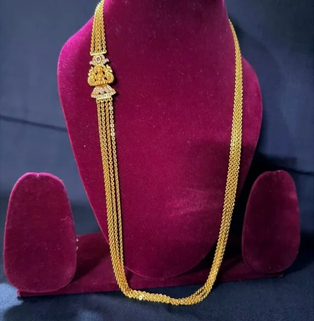 Antique Gold Daily Wear Mugappu Chain - Temple Purple Stone