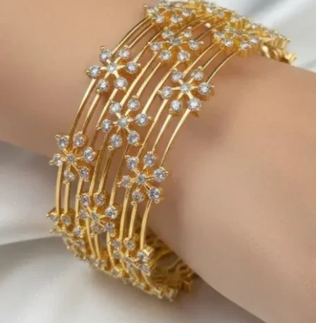 Aarya Gold-Plated White CZ Floral Bangle Set