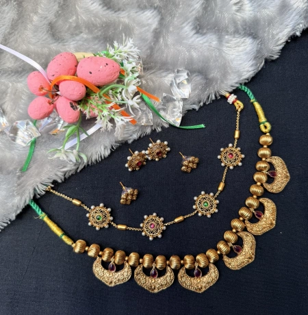 Aadi Offer Premium Antique Temple Jewellery Set with Matching Earrings – ₹650
